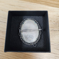 Vintage Hand Painted Portrait Of Our Lady Of Sorrows  In A Silver (800) Frame