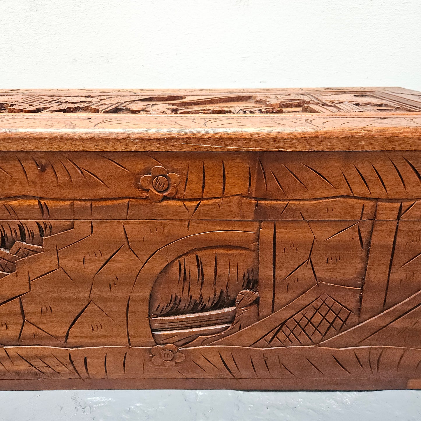 Small Oriental Carved Camphor Wood Chest