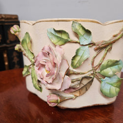 Victorian Pink Rose Pottery Flower Vase