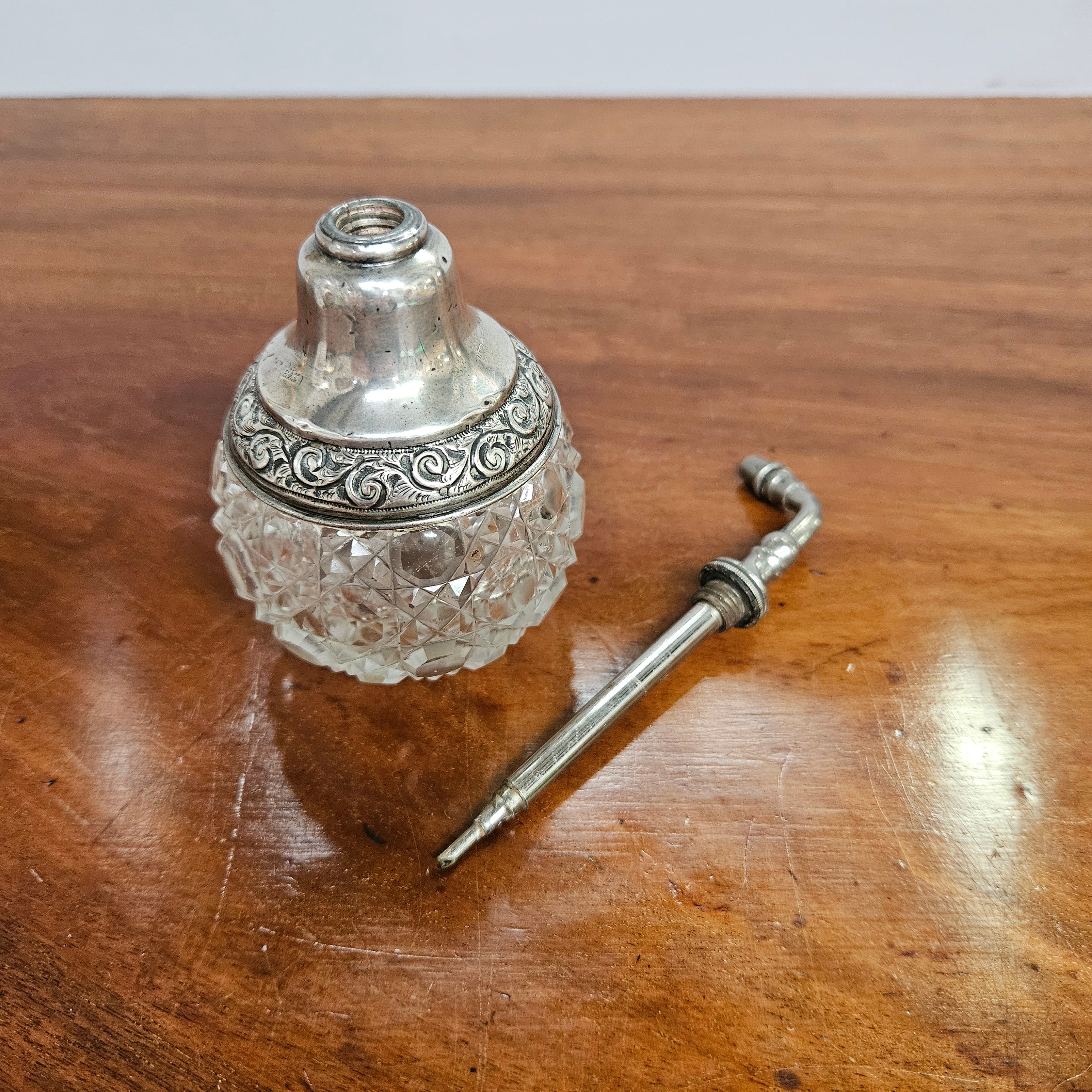 Victorian Sterling Silver & Hobnail Glass Pump Perfume Bottle | Antique & Vintage | Moonee Ponds Antiques | Australia Wide