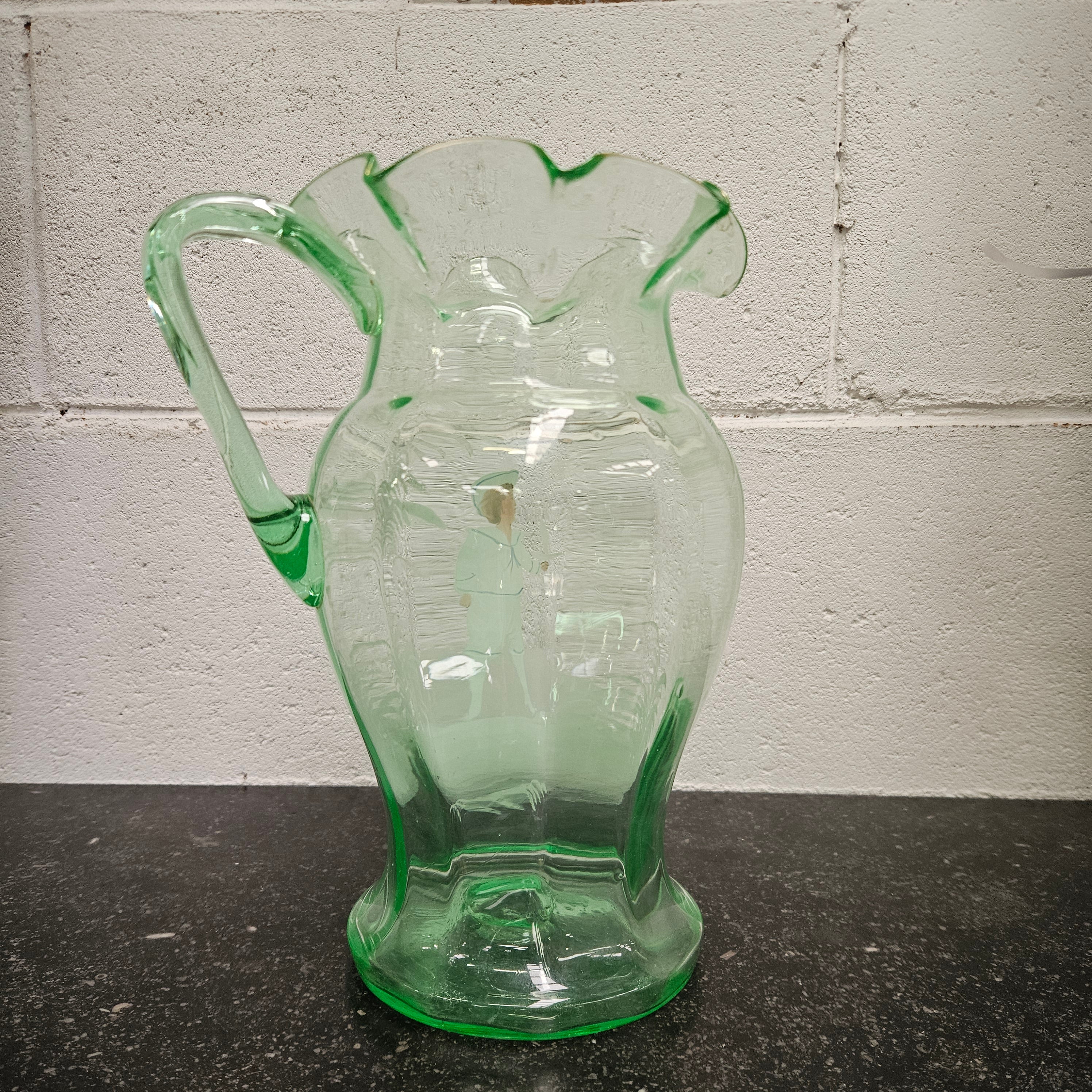 Uranium Glass Mary Gregory Style Large Jug | Antique & Vintage | Moonee Ponds Antiques | Australia Wide Delivery