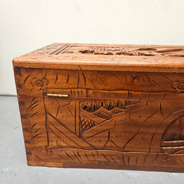 Small Oriental Carved Camphor Wood Chest