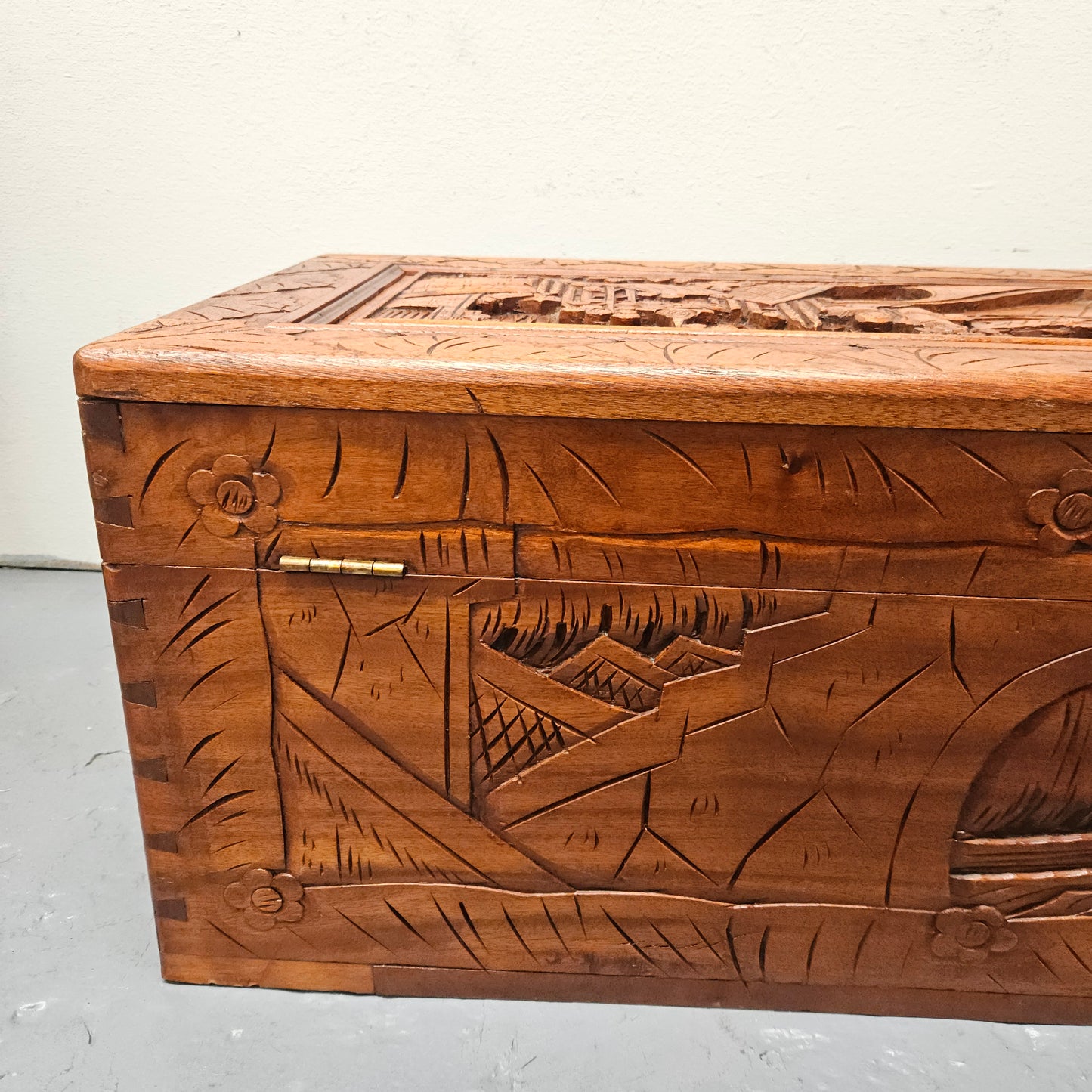 Small Oriental Carved Camphor Wood Chest