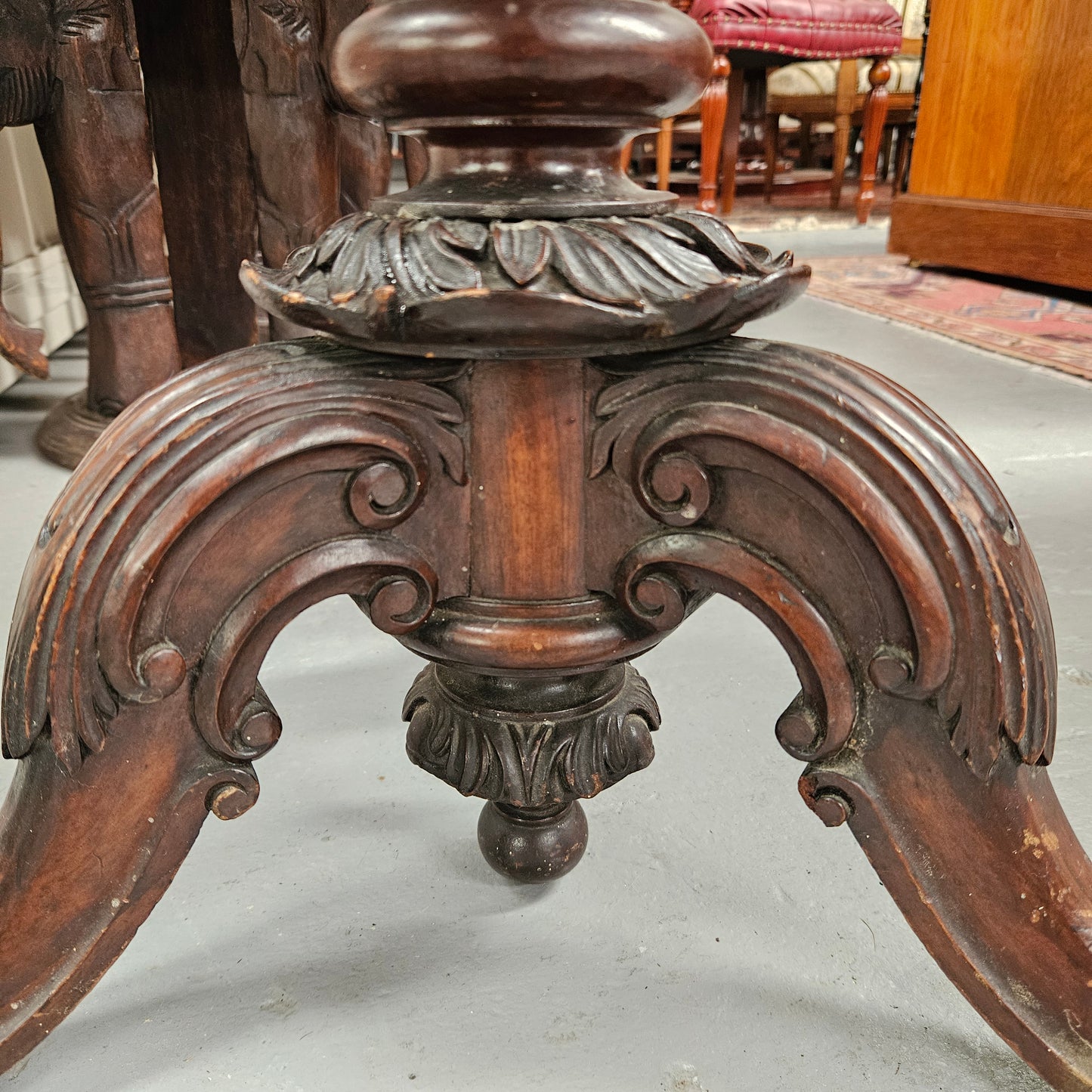 Victorian Marble Top & Carved Walnut Base Occasional Table
