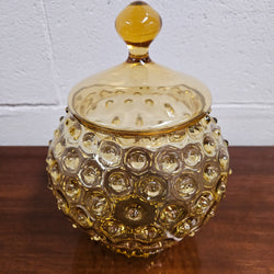Mid-Century Amber Modern Hobnail Glass Container | Antique & Vintage | Moonee Ponds Antiques | Australia Wide Delivery
