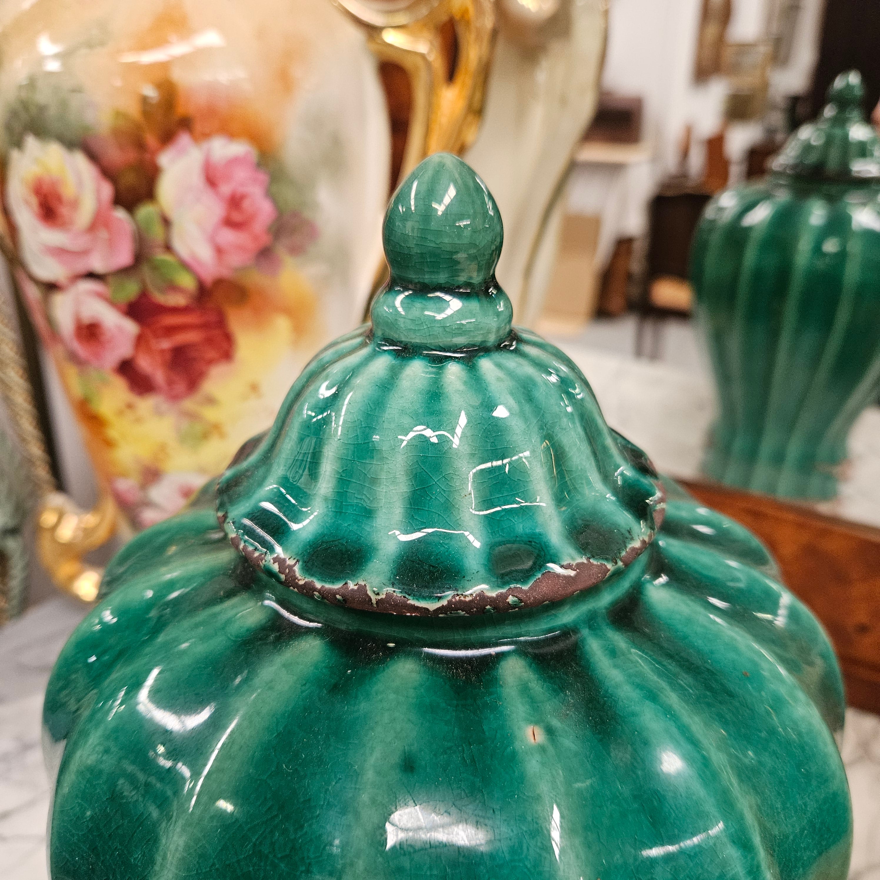 Vintage Ceramic Green Ginger Jar