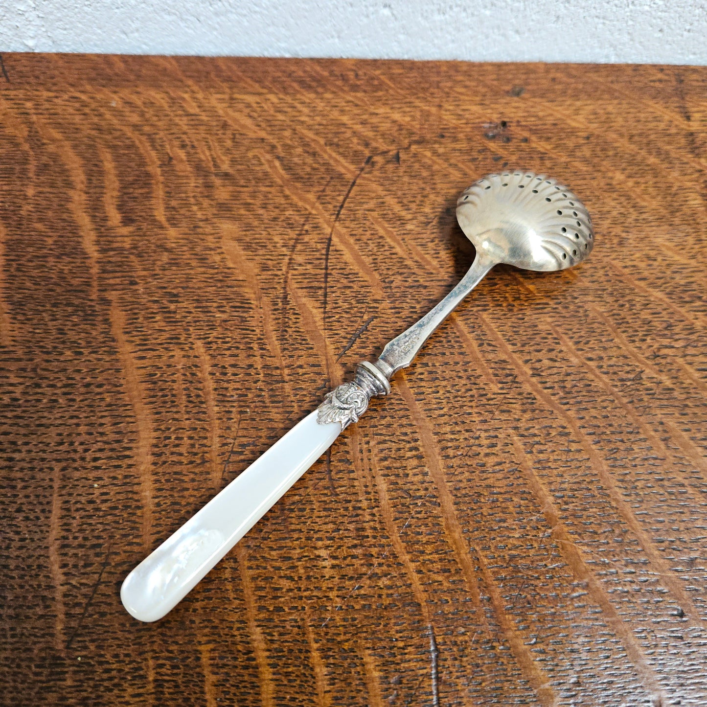 Mother of Pearl & EPNS Silver Sifting Spoon