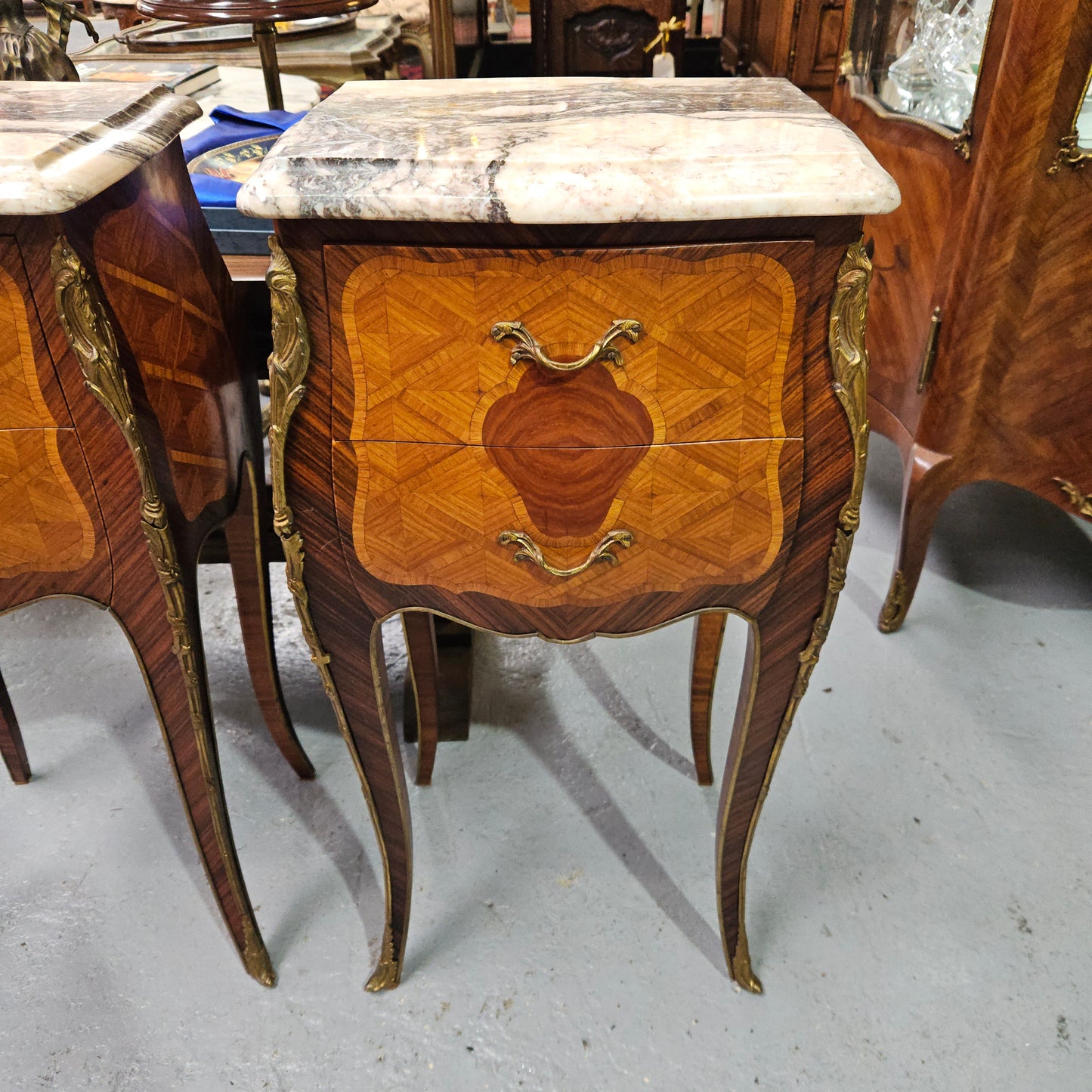 Louis XV Style Miniature Commode Marble Top Bedsides