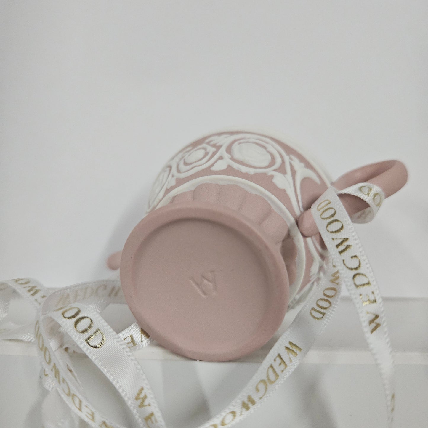 Wedgewood Pink White Hanging Teapot Ornament