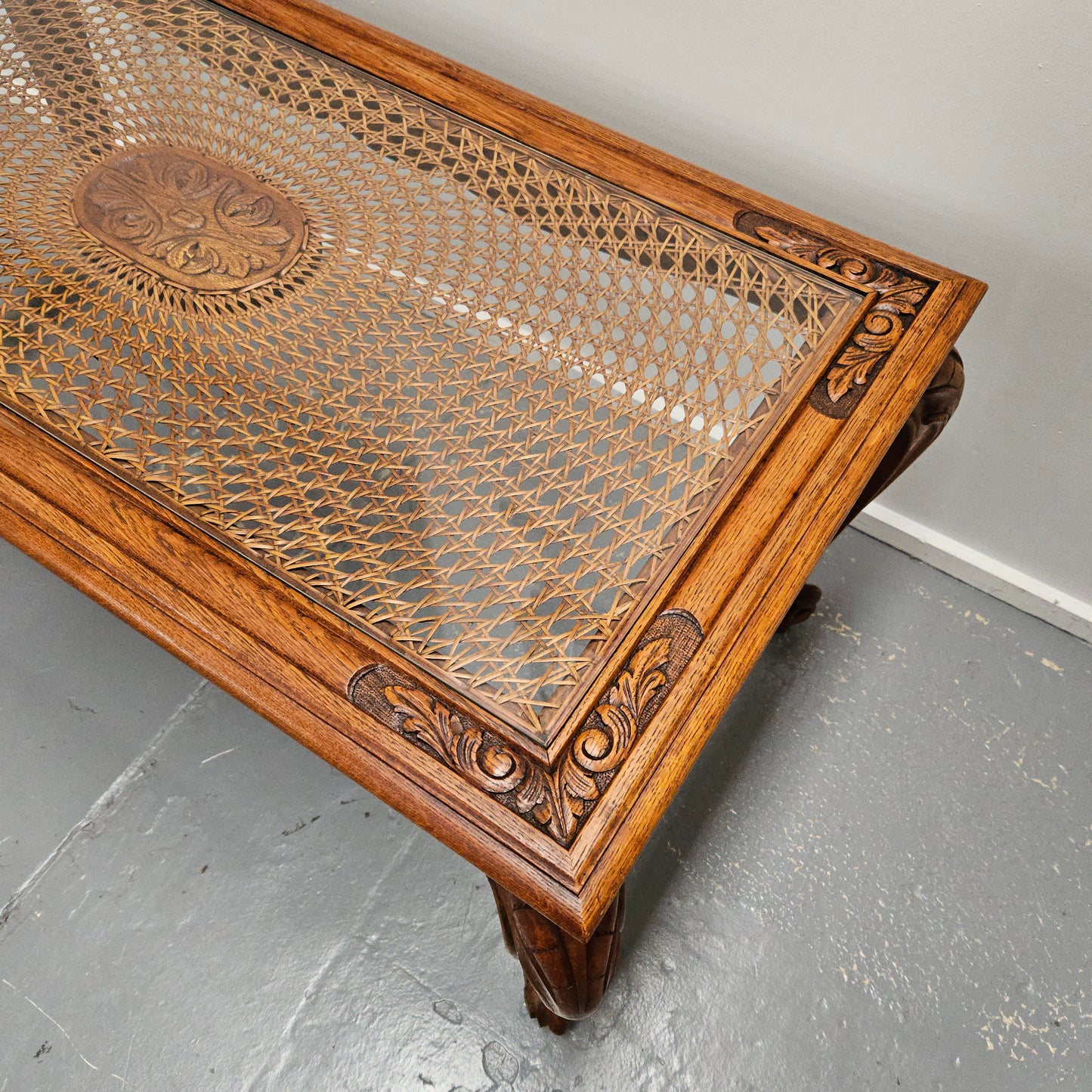 French Oak Cane Insert Coffee Table