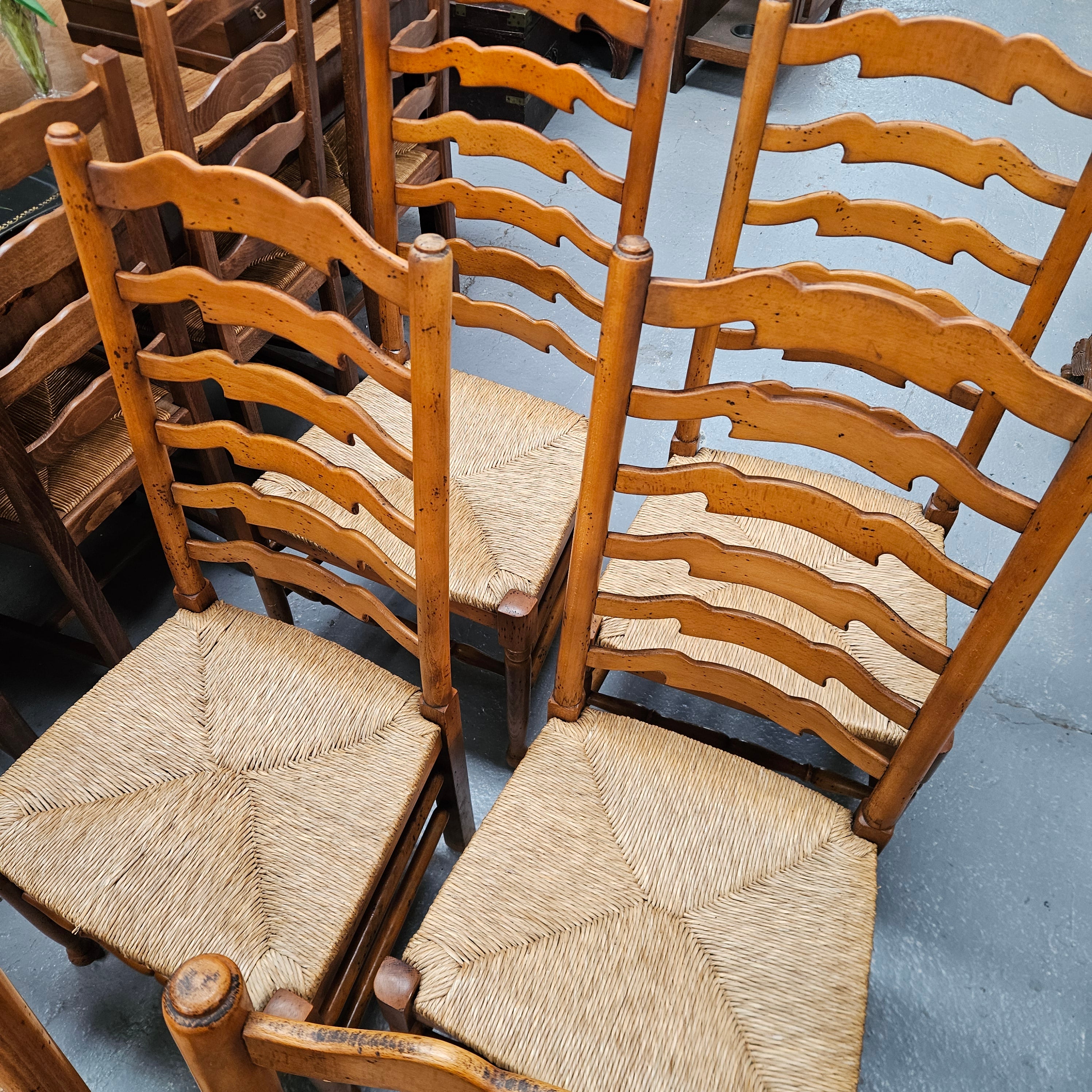 Vintage Set of 8 Beech Wood Ladderback Rush Seated Dining Chairs | Antique & Vintage | Moonee Ponds Antiques | Australia Wide Delivery