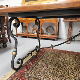 Vintage Fruitwood Spanish Style Refectory Table With Cast Iron Base