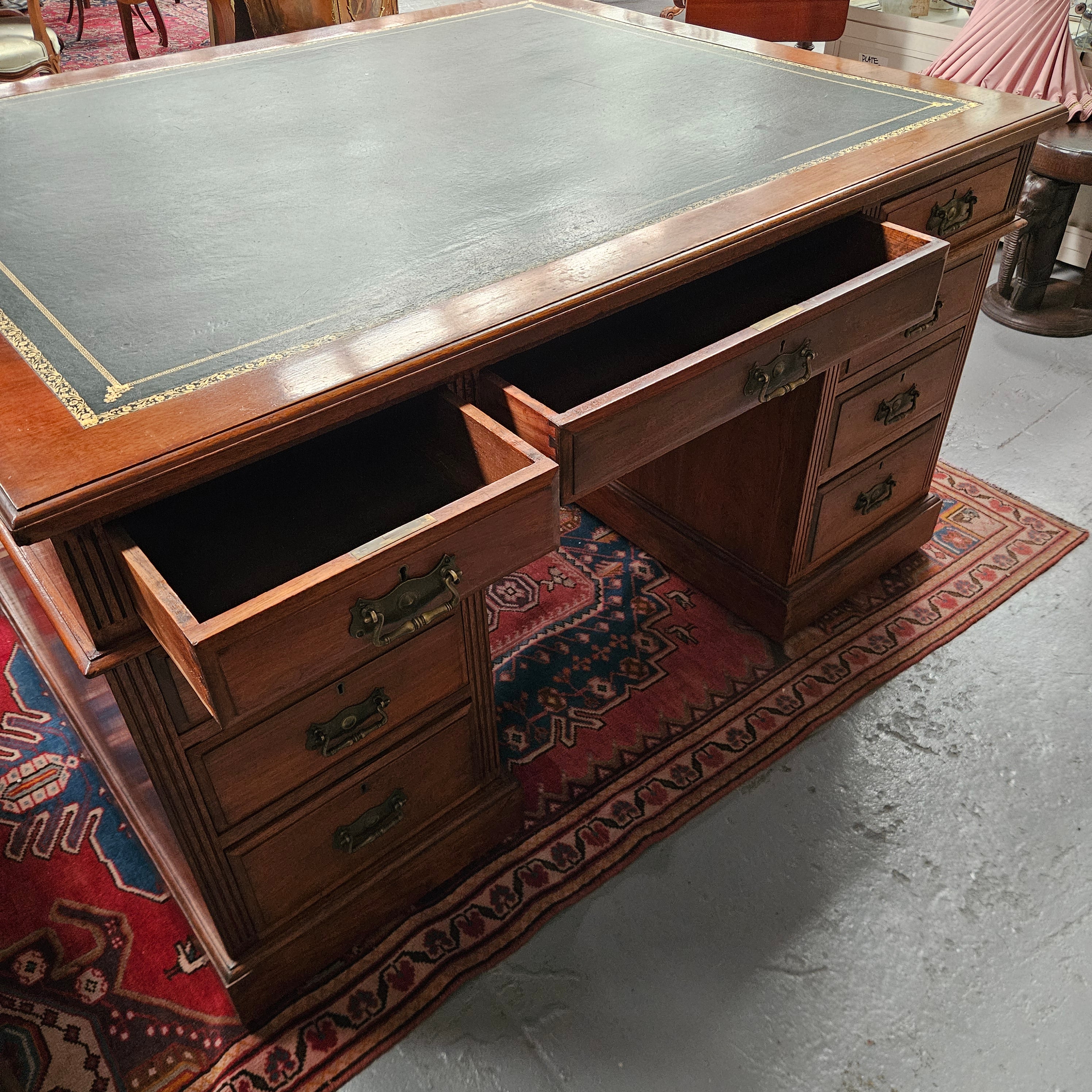 Edwardian Walnut Full Partners Desk With Leather Top | Antique & Vintage | Moonee Ponds Antiques | Australia Wide Delivery