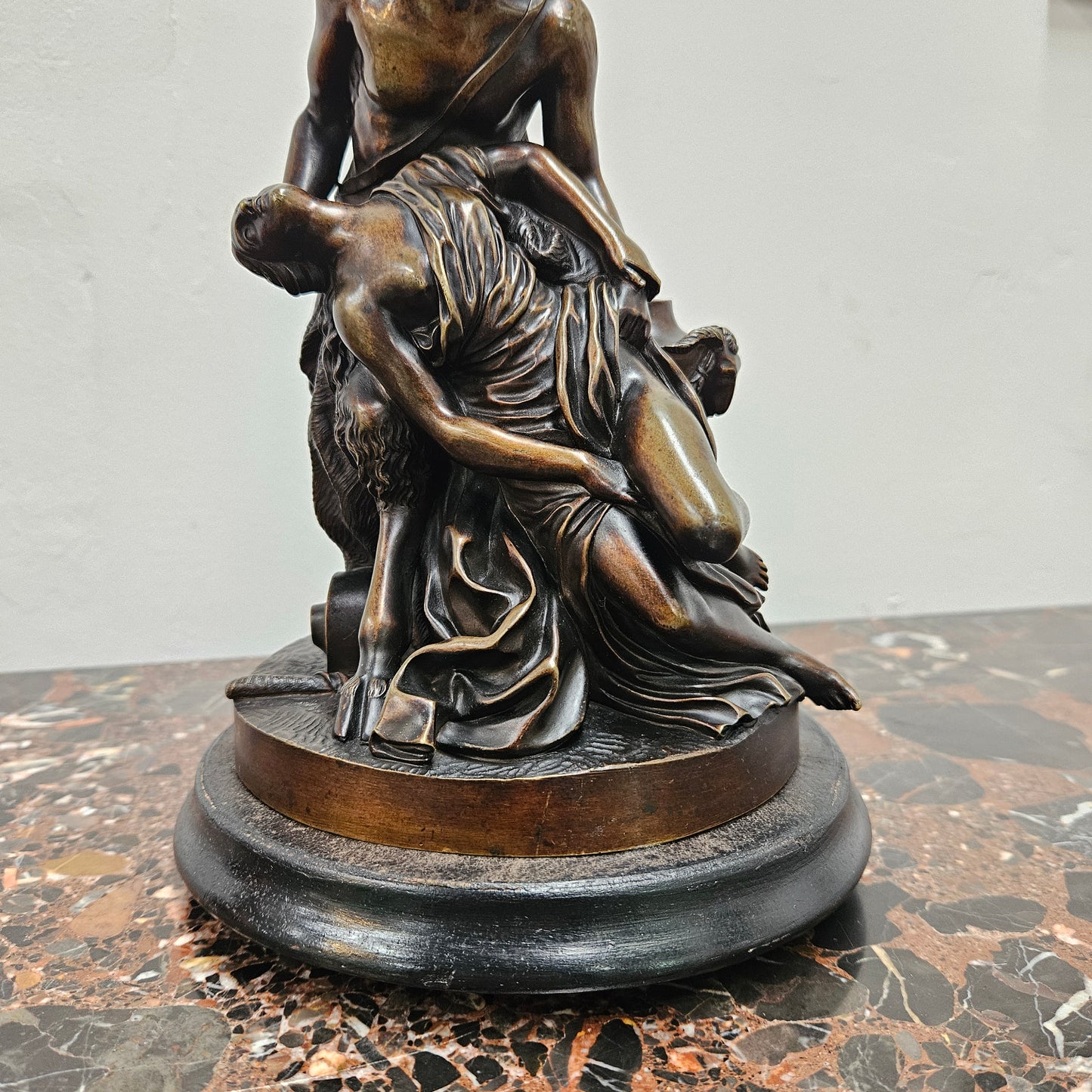 Early 19th Century Dark Brown Patinated Bronze Statue of a Nymph & Satyr After Clodion