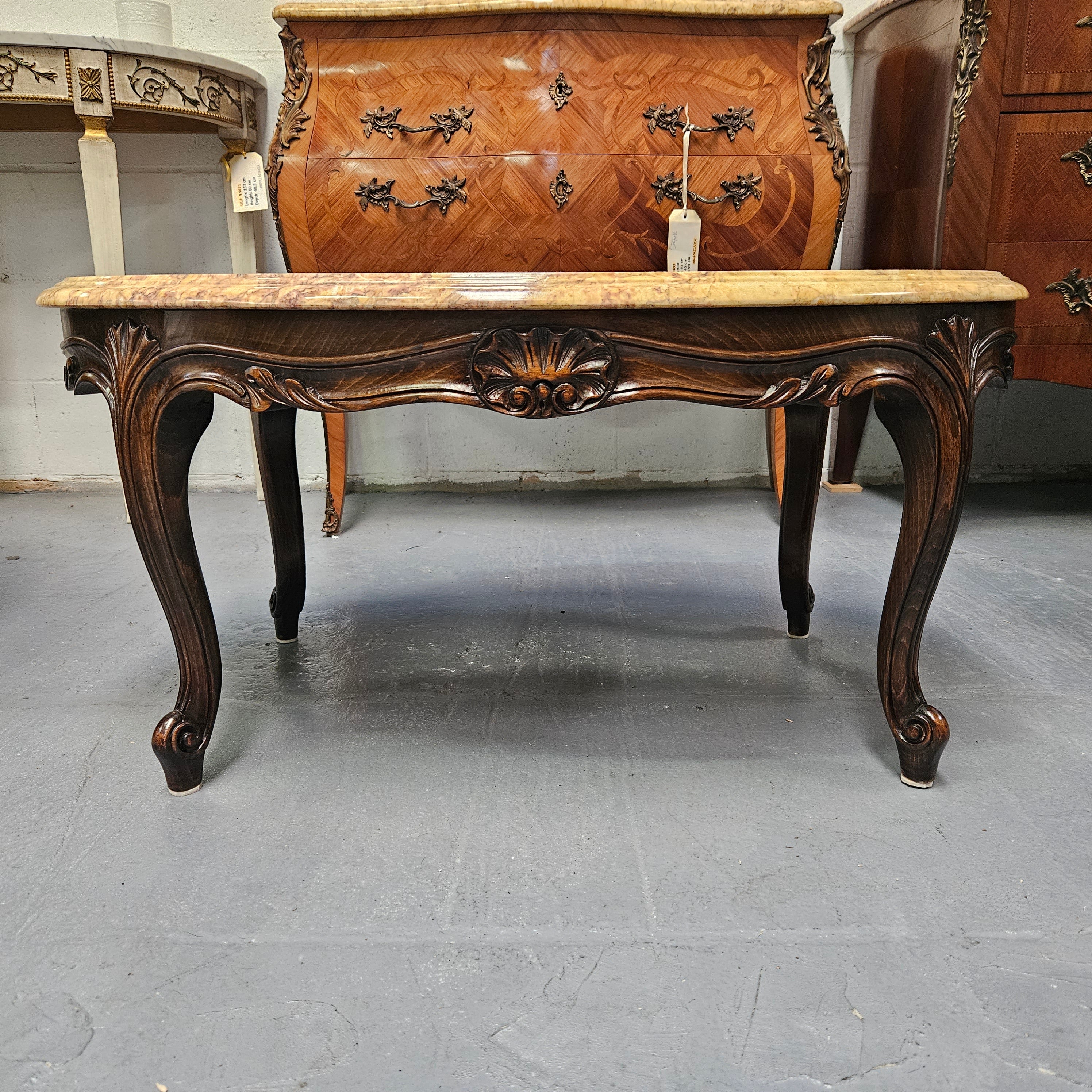French Oak Louis XV Style Marble Top Coffee Table | Antique & Vintage | Moonee Ponds Antiques | Australia Wide Delivery