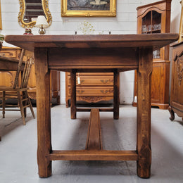 French 2 Meter Oak Stretcher Base Refectory Table