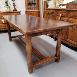 French 2 Meter Oak Stretcher Base Refectory Table