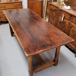 French 2 Meter Oak Stretcher Base Refectory Table