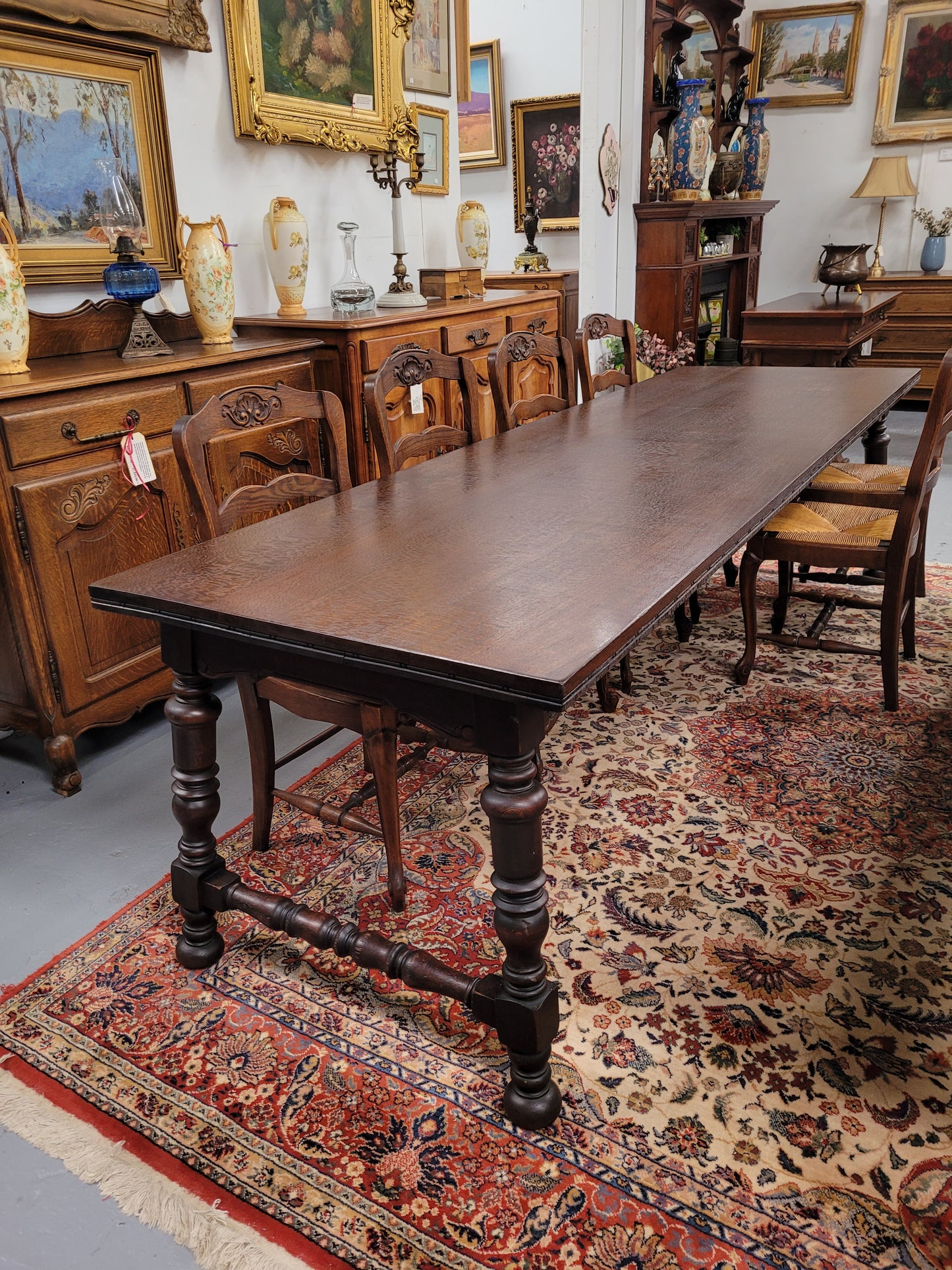 Sourced From France Silky Oak Spanish Style Refectory Dining Table
