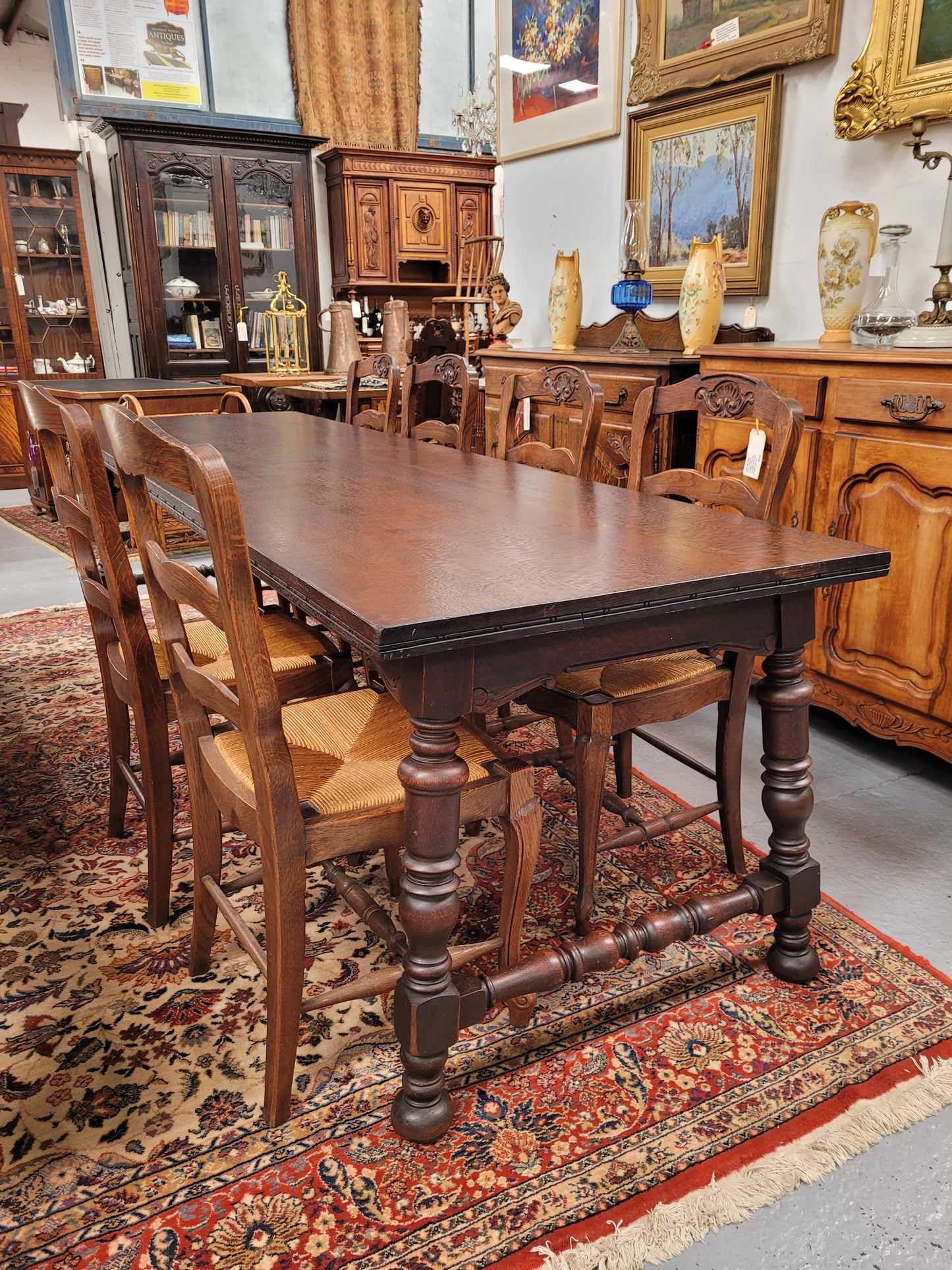 Sourced From France Silky Oak Spanish Style Refectory Dining Table