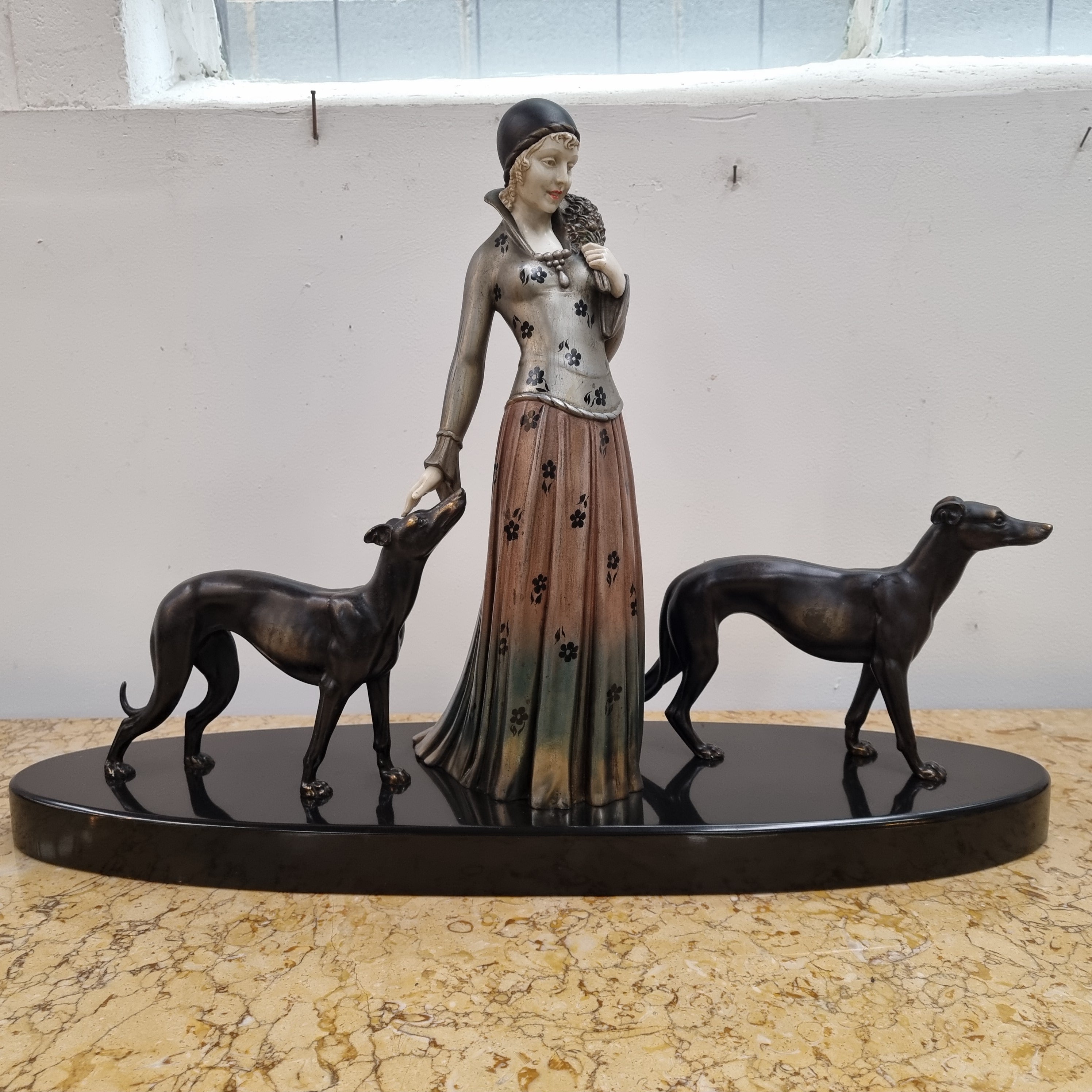 “Friends” Lady With Greyhounds Statue by Demétre Haralamb Chiparus | Antique & Vintage | Moonee Ponds Antiques | Australia Wide Delivery