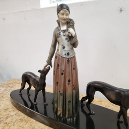 “Friends” Lady With Greyhounds Statue by Demétre Haralamb Chiparus