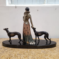 “Friends” Lady With Greyhounds Statue by Demétre Haralamb Chiparus | Antique & Vintage | Moonee Ponds Antiques | Australia Wide Delivery