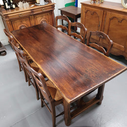 French 2 Meter Oak Stretcher Base Refectory Table