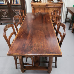 French 2 Meter Oak Stretcher Base Refectory Table