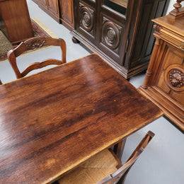 French 2 Meter Oak Stretcher Base Refectory Table