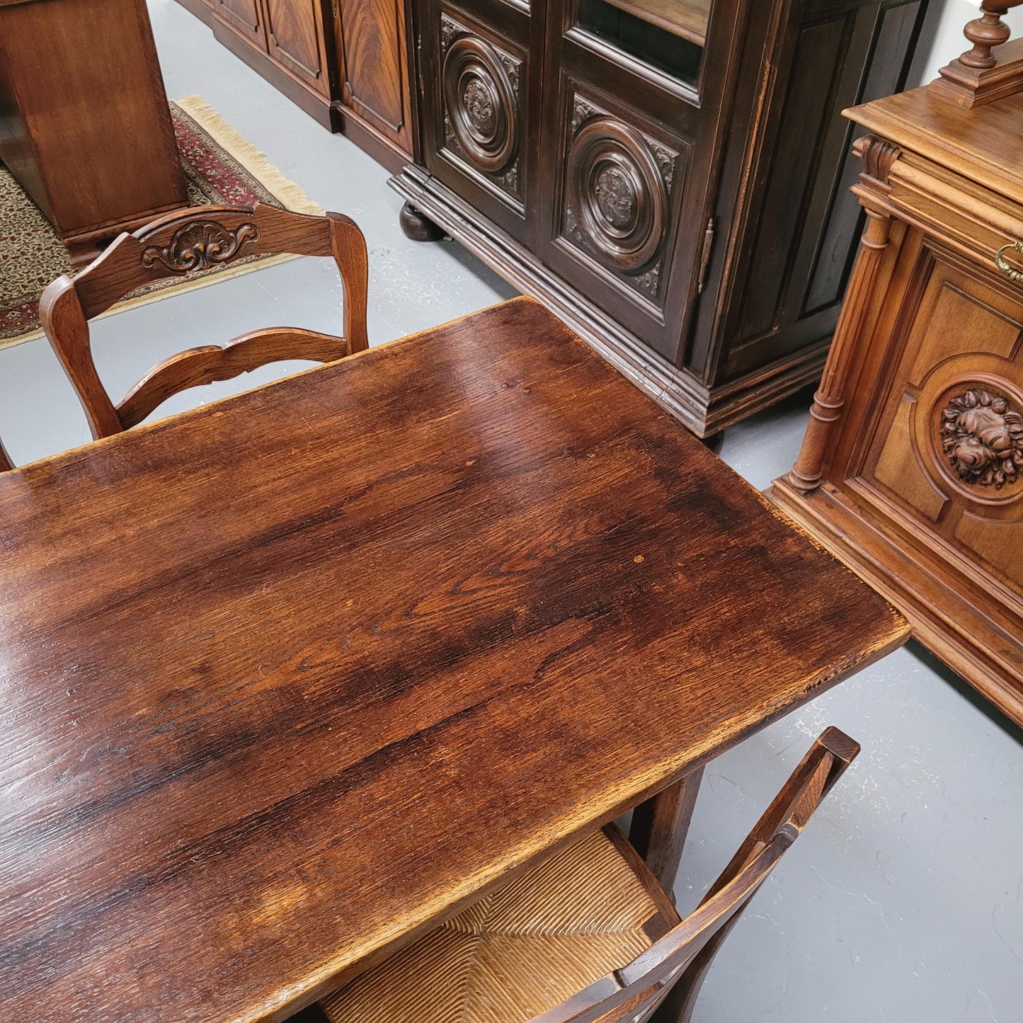 French 2 Meter Oak Stretcher Base Refectory Table