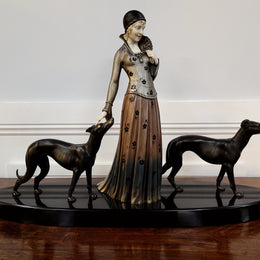 “Friends” Lady With Greyhounds Statue by Demétre Haralamb Chiparus