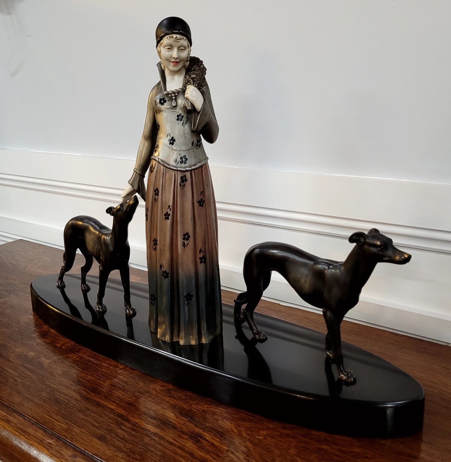 “Friends” Lady With Greyhounds Statue by Demétre Haralamb Chiparus