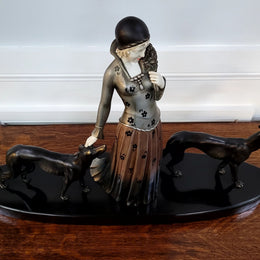 “Friends” Lady With Greyhounds Statue by Demétre Haralamb Chiparus