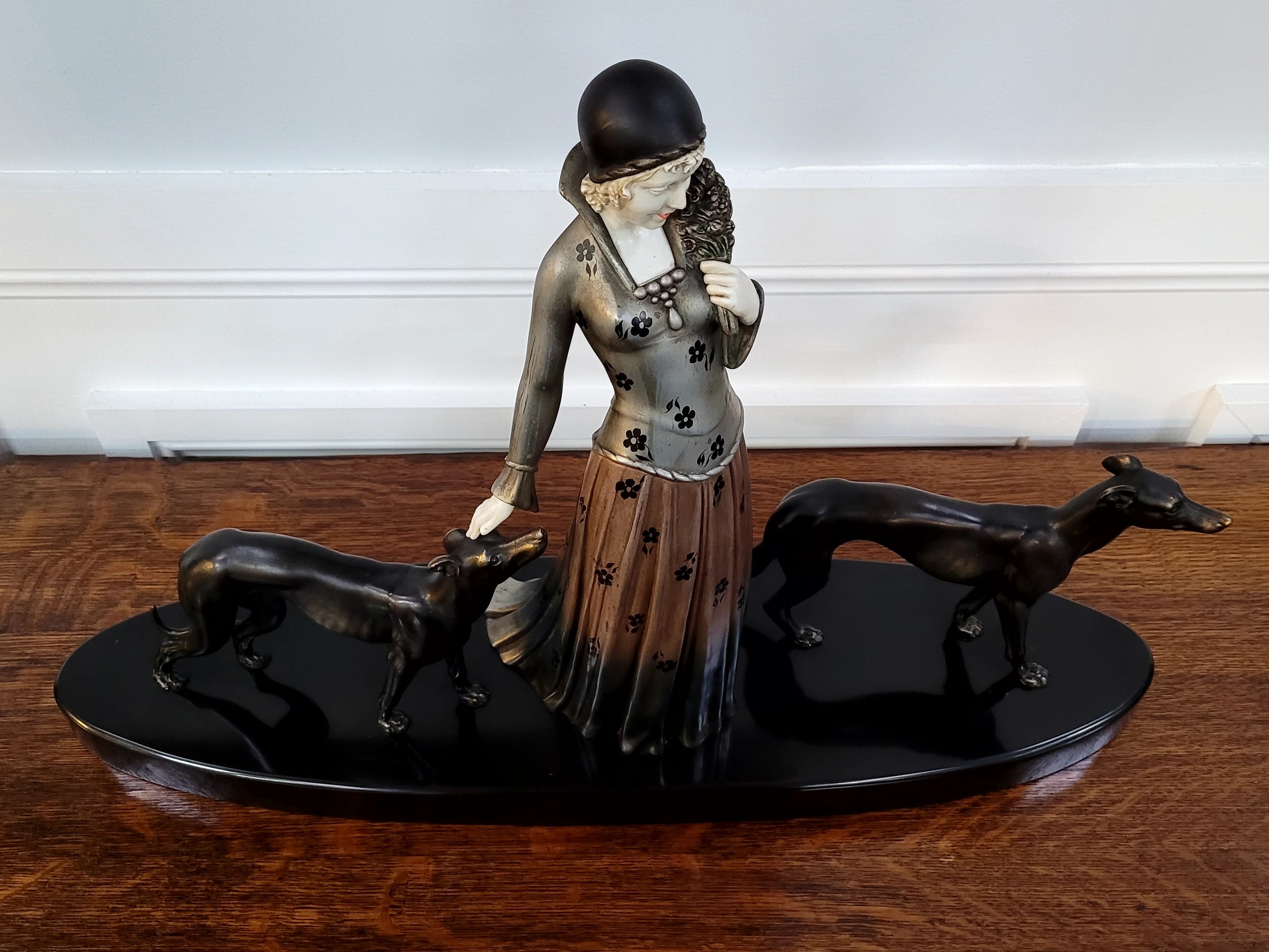 “Friends” Lady With Greyhounds Statue by Demétre Haralamb Chiparus | Antique & Vintage | Moonee Ponds Antiques | Australia Wide Delivery