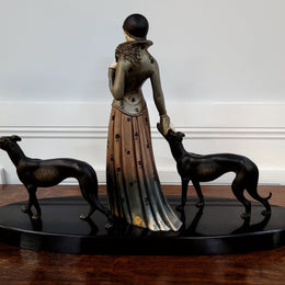 “Friends” Lady With Greyhounds Statue by Demétre Haralamb Chiparus