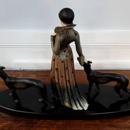 “Friends” Lady With Greyhounds Statue by Demétre Haralamb Chiparus
