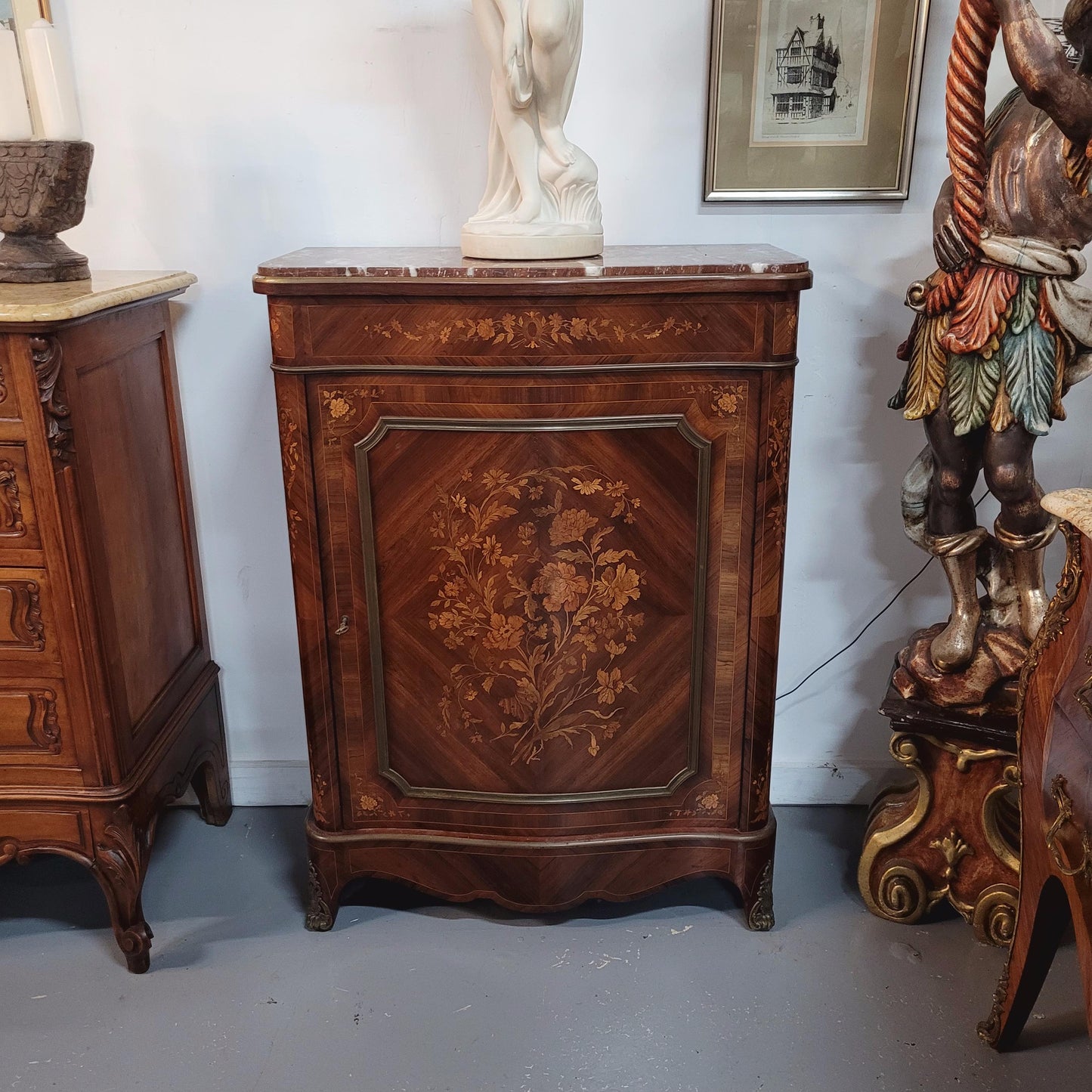 Beautiful 19th Century French Marquetry Inlaid Salon Cabinet