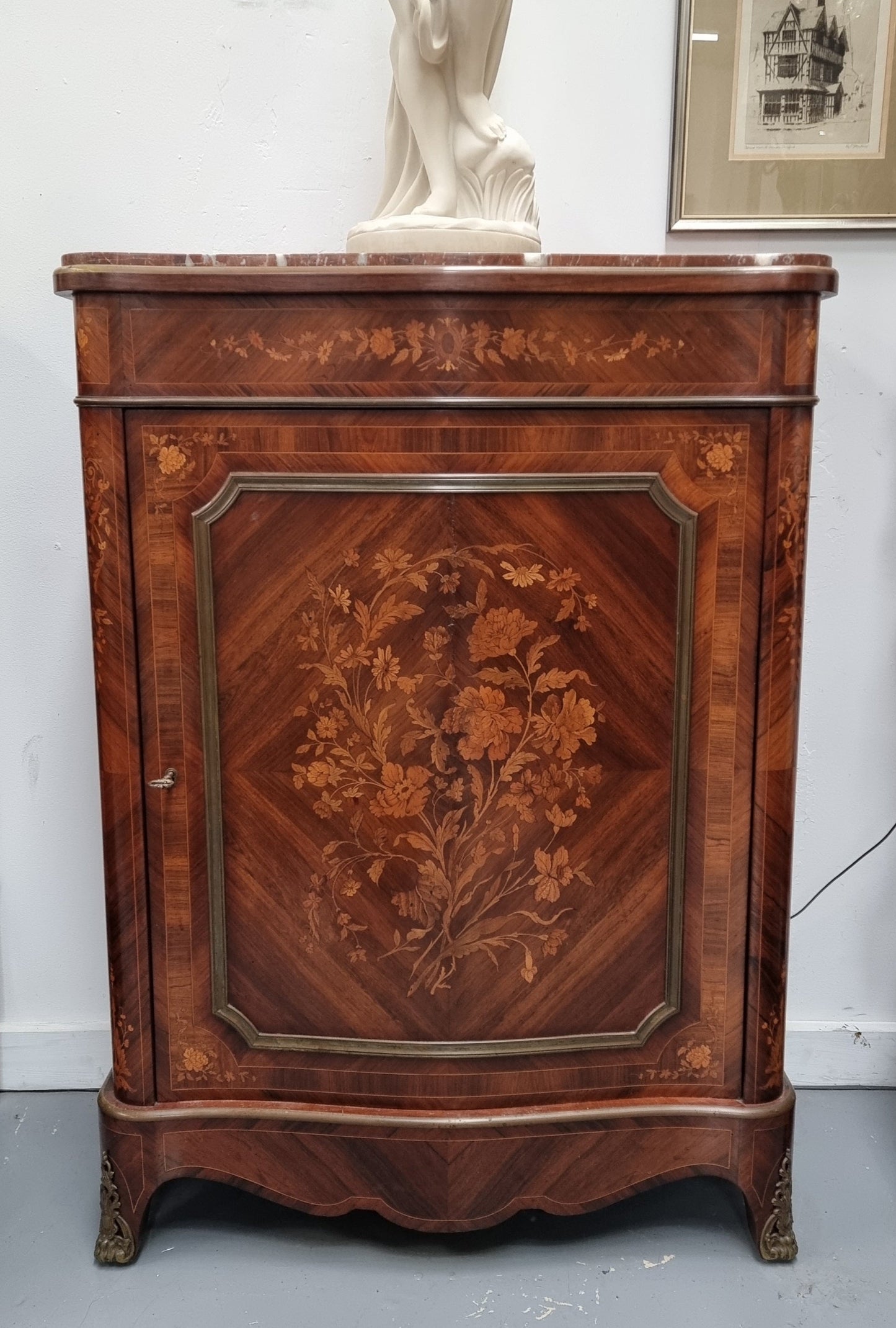 Beautiful 19th Century French Marquetry Inlaid Salon Cabinet