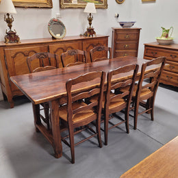 French 2 Meter Oak Stretcher Base Refectory Table