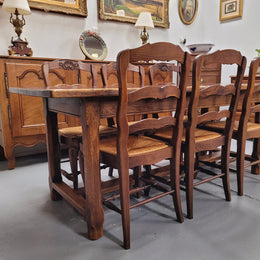 French 2 Meter Oak Stretcher Base Refectory Table