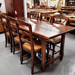 French 2 Meter Oak Stretcher Base Refectory Table