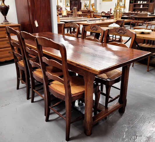 French 2 Meter Oak Stretcher Base Refectory Table