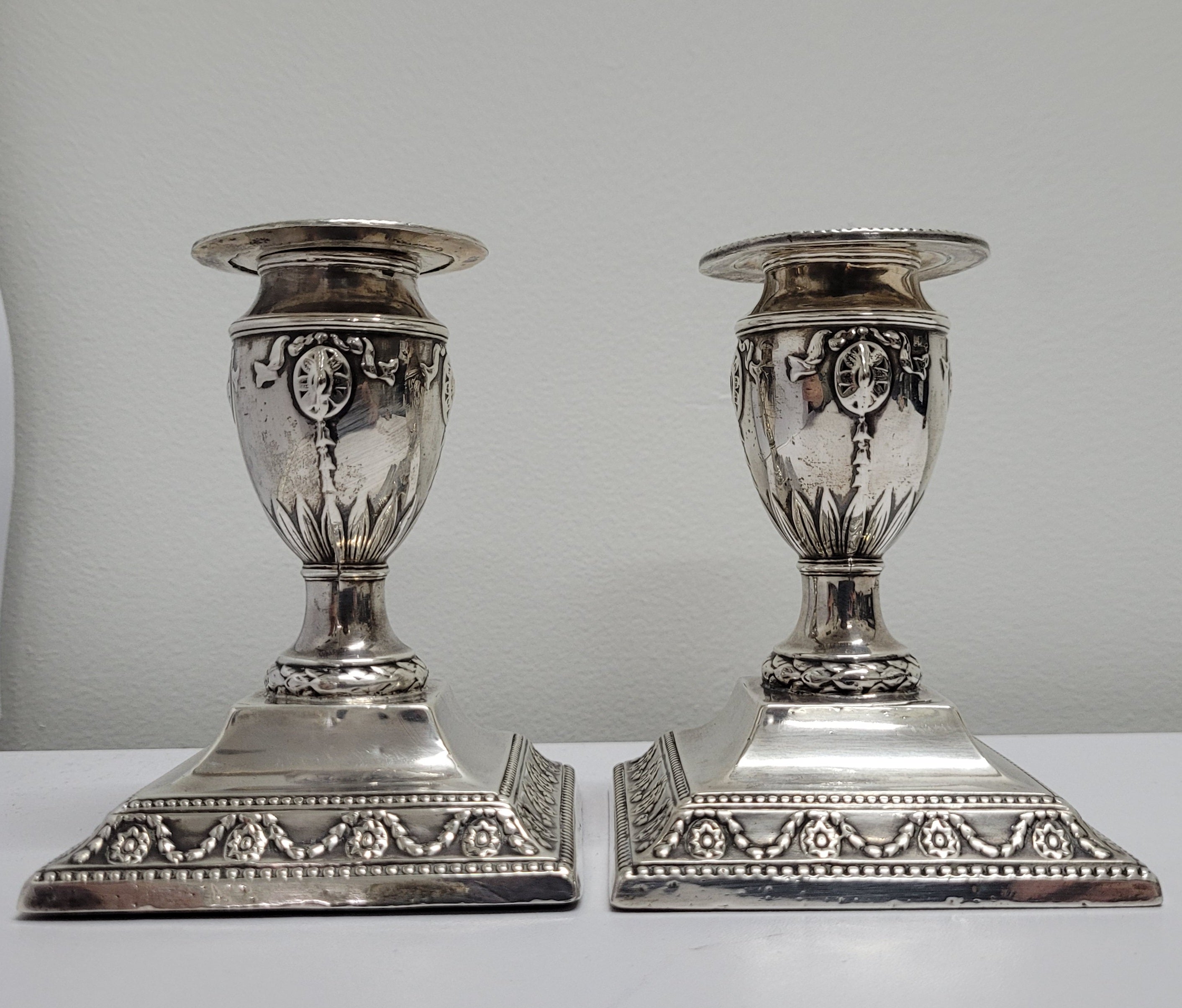 Pair of London Sterling Silver Neo Classical Style Candle Sticks | Antique & Vintage | Moonee Ponds Antiques | Australia Wide Delivery