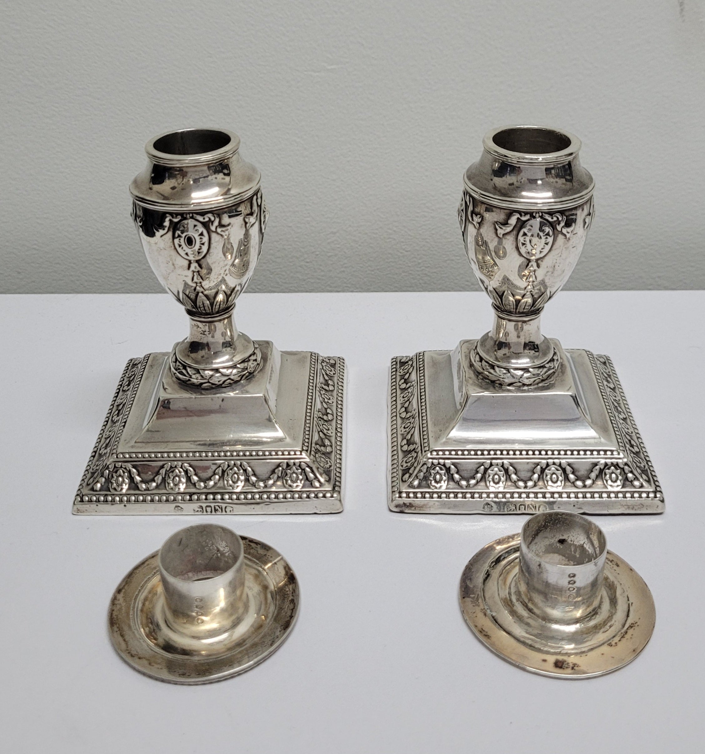 Pair of London Sterling Silver Neo Classical Style Candle Sticks | Antique & Vintage | Moonee Ponds Antiques | Australia Wide Delivery