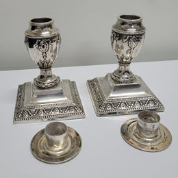 Pair of London Sterling Silver Neo Classical Style Candle Sticks