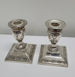 Pair of London Sterling Silver Neo Classical Style Candle Sticks | Antique & Vintage | Moonee Ponds Antiques | Australia Wide Delivery