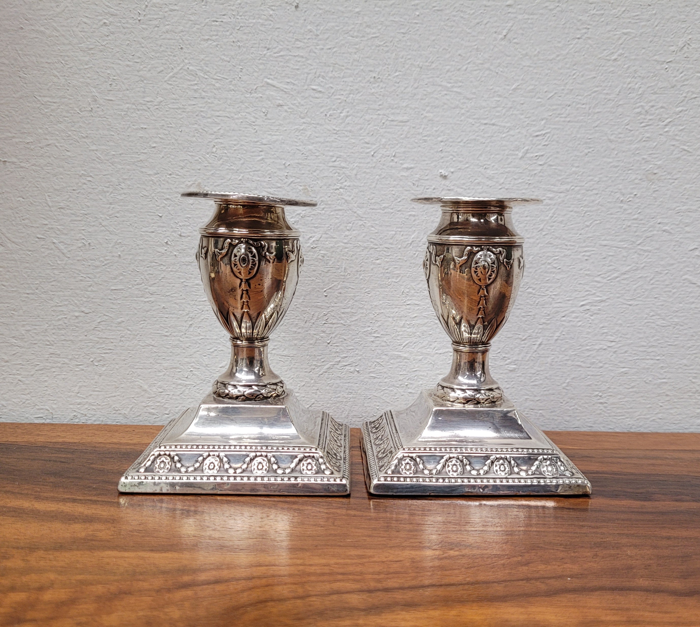 Pair of London Sterling Silver Neo Classical Style Candle Sticks | Antique & Vintage | Moonee Ponds Antiques | Australia Wide Delivery