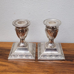 Pair of London Sterling Silver Neo Classical Style Candle Sticks