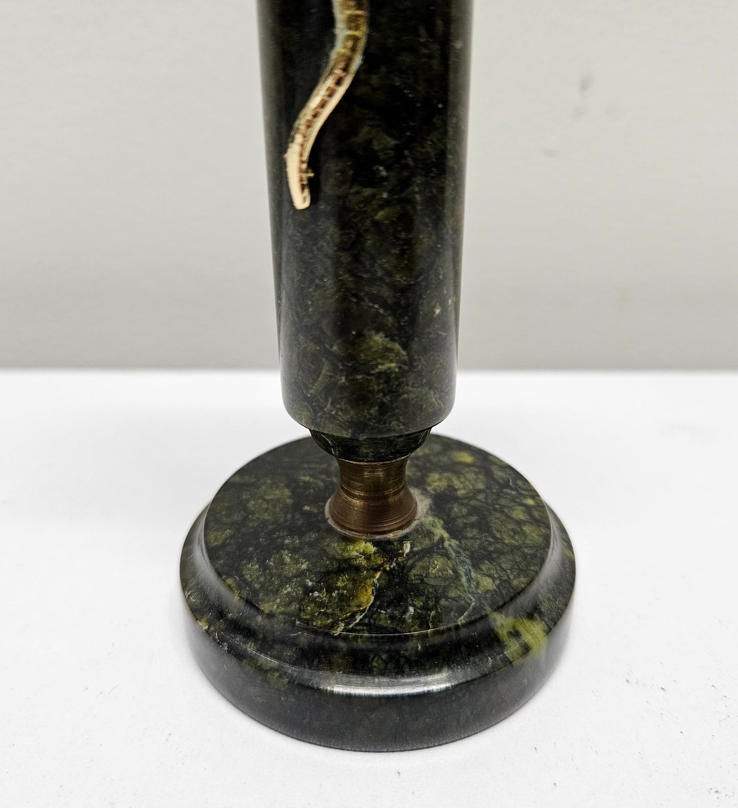 Vintage Marble & Brass Candle Stick Holder Featuring Lizard